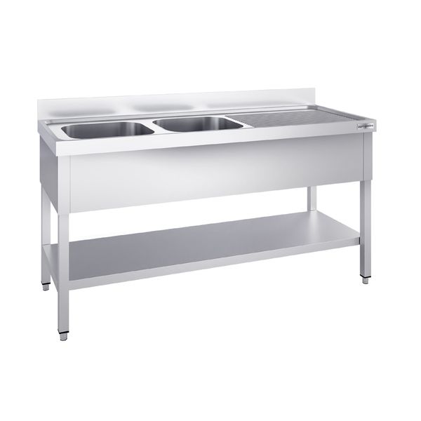 Spültisch PREMIUM - 1800x600mm - mit Grundboden - mit 2 Becken links
