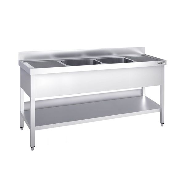 Spültisch PREMIUM - 1800x600mm - mit Grundboden - mit 2 Becken mittig