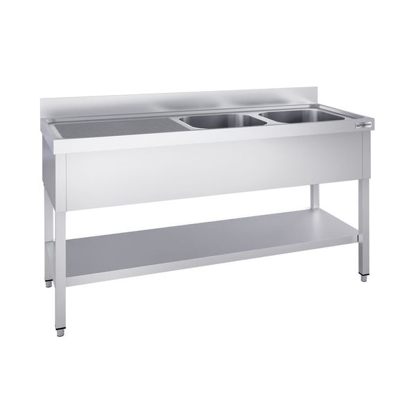 Spültisch PREMIUM - 1800x600mm - mit Grundboden - mit 2 Becken rechts