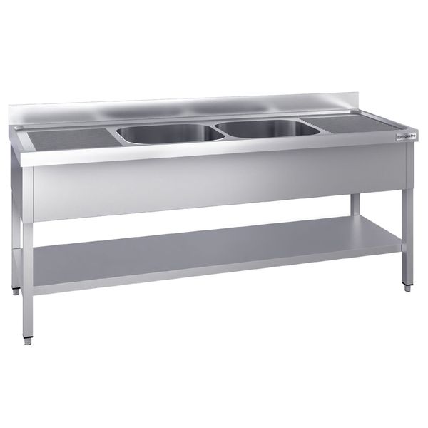 Spültisch PREMIUM - 2000x600mm - mit Grundboden - mit 2 Becken mittig