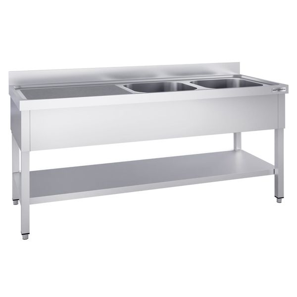 Spültisch PREMIUM - 2000x700mm - mit Grundboden - mit 2 Becken rechts
