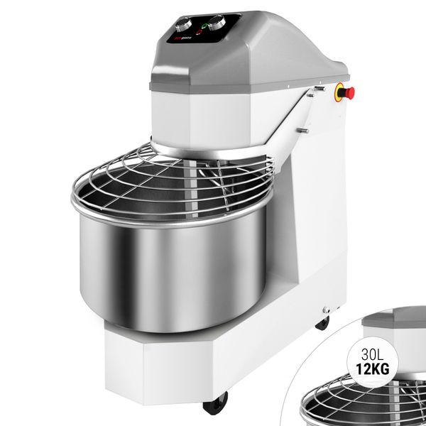 Teigknetmaschine - 30 Liter / 19 kg - 2 Geschwindigkeiten - mit festem Kessel & Rollen - Timerfunktion