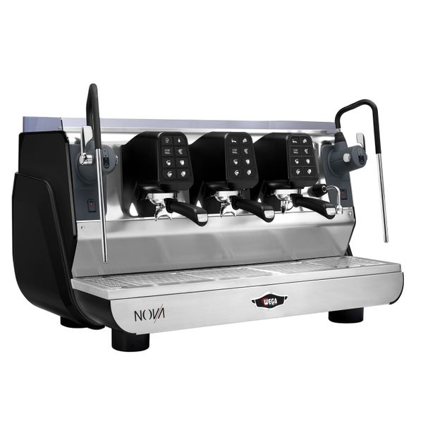 WEGA | NOVA - Siebträgermaschine - 3 Gruppig - 5,7 kW - mit 2 Milchaufschäumern & Heißwasser - Touch - Schwarz