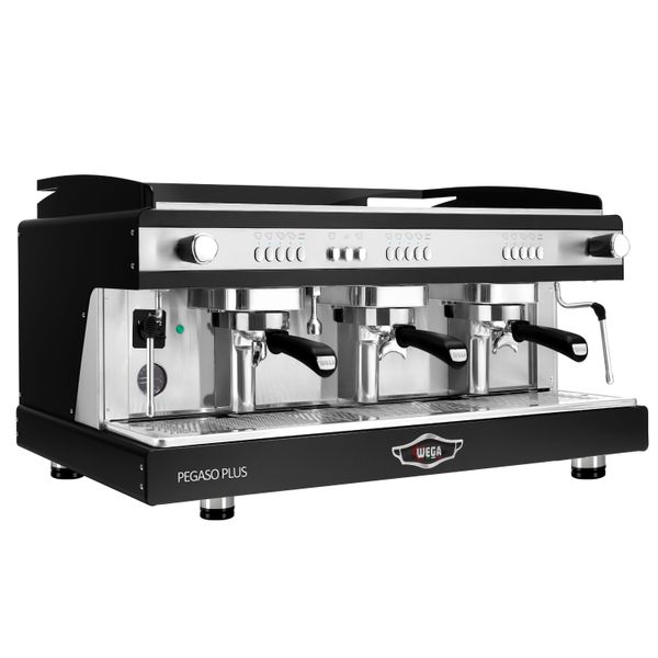 WEGA | PEGASO PLUS - Siebträgermaschine - 3 Gruppig - 5,3 kW - mit Milchaufschäumern & Heißwasser - Schwarz