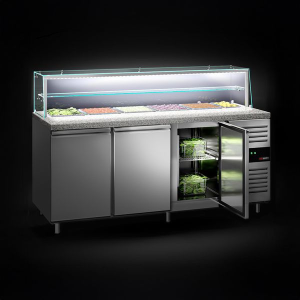 Saladette PREMIUM - 2020mm - 3 Türen - mit Glasaufsatz für 5x GN 1/1 & 1x GN 2/4 & 1 Ablage