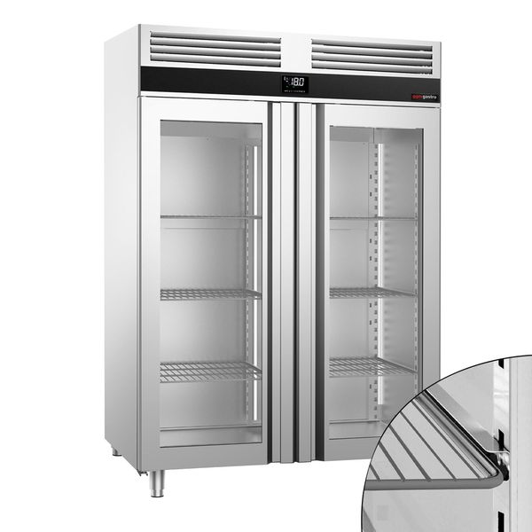Tiefkühlschrank Edelstahl PREMIUM - GN 2/1 - 1400 Liter - mit 2 Glastüren