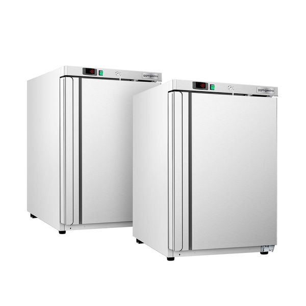 (2 Stück) Mini Lagertiefkühlschrank Edelstahl ECO - 200 Liter - mit 1 Tür - Innenseite der Tür aus Kunststoff