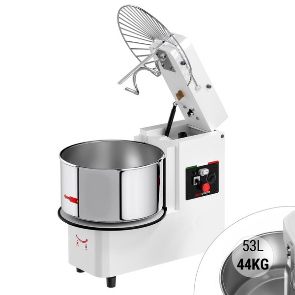 Teigknetmaschine - 53 Liter / 44 kg - 2 Geschwindigkeiten - Kessel abnehmbar & Rührwerk aufklappbar - Timerfunktion