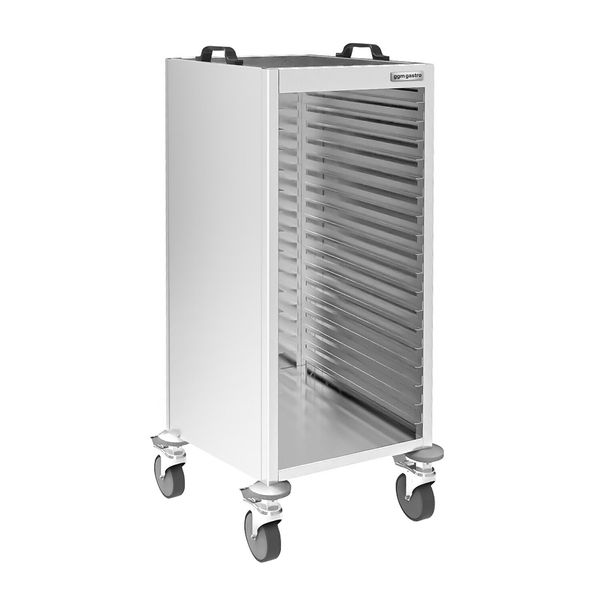 Tablettwagen - Edelstahl - für 18 Tabletts - 400x280mm - mit geräuscharmen Rollen
