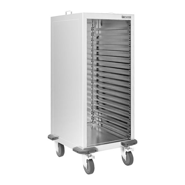 Tablettwagen - Edelstahl - für 18 Tabletts - EN 600x400 - mit geräuscharmen Rollen