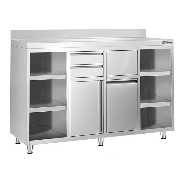 Arbeitsschrank - für Kaffeemaschine - 1600x600mm - mit 2 Schubladen, 1 Tür, 1 Mülleimer & Aufkantung