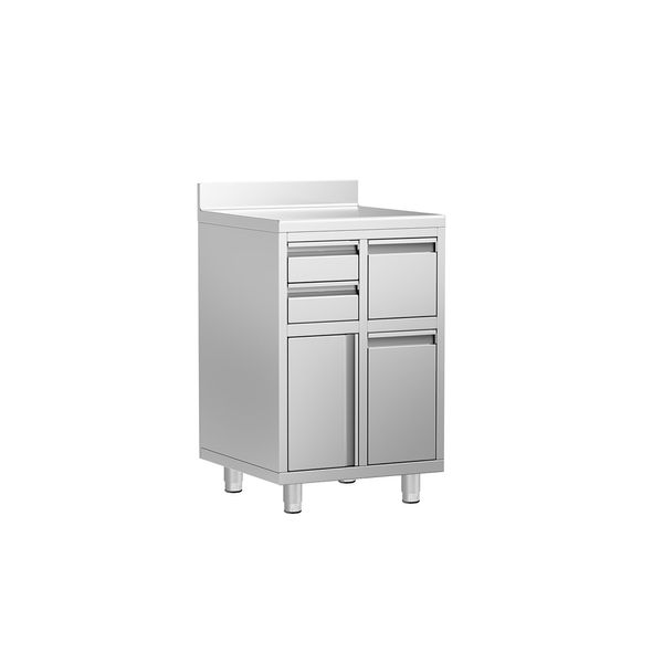 Arbeitsschrank - für Kaffeemaschine - 600x600mm - mit 2 Schubladen, 2 Türen, 1 Abklopfschublade & Aufkantung