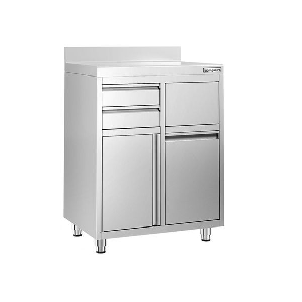 Arbeitsschrank - für Kaffeemaschine - 800x600mm - mit 2 Schubladen, 1 Tür, Mülleimer & Aufkantung