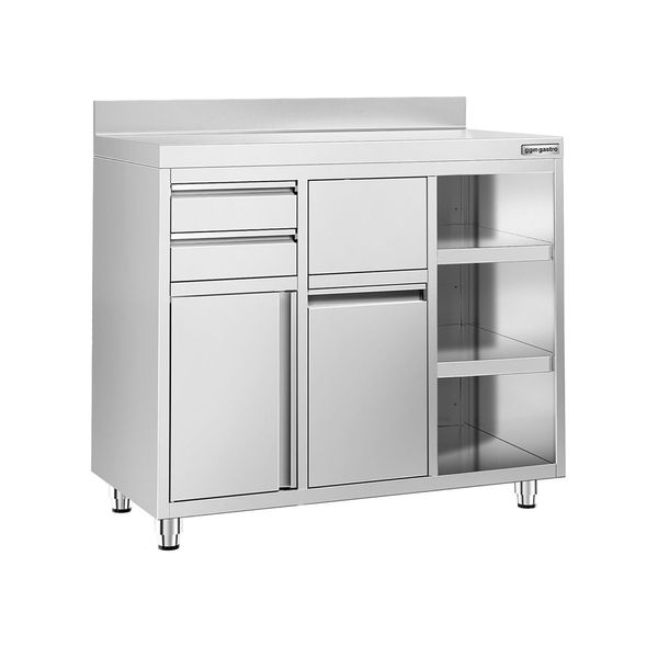 Arbeitsschrank - für Kaffeemaschine - 1200x600mm - mit 2 Schubladen, 1 Tür, Mülleimer & Aufkantung