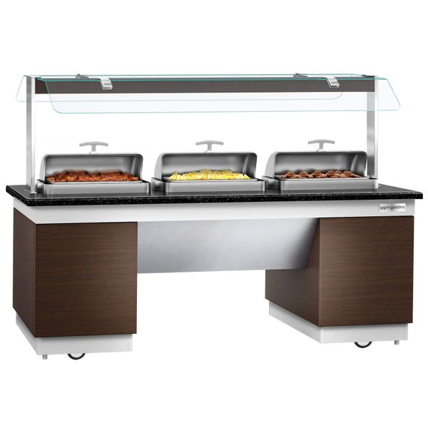 Buffettheke warm DUBLIN - 2300mm - mit 3 Chafing Dishes & Rollen