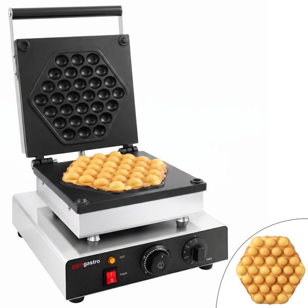Waffeleisen - Einzeln - Manuell - 1,75 kW - Form: Bubblewaffel Honigwabe - Backplatten teflonbeschichtet