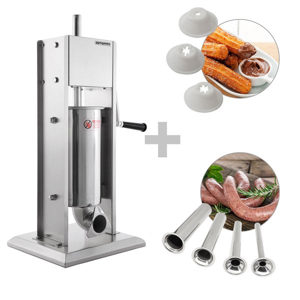 Manueller Wurstfüller & Churro-Maschine  - 5 Liter - Edelstahl - inkl. 4 Wurstfüller- & 3 Churro-Füllrohre