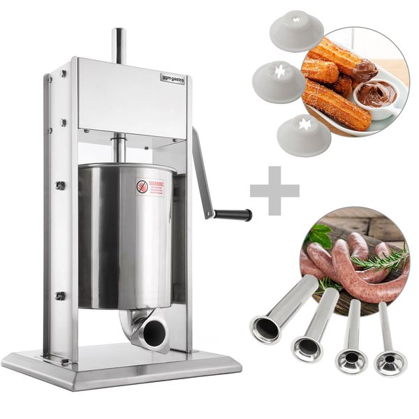 Manueller Wurstfüller & Churro-Maschine  - 7 Liter - Edelstahl - inkl. 4 Wurstfüller- & 3 Churro-Füllrohre