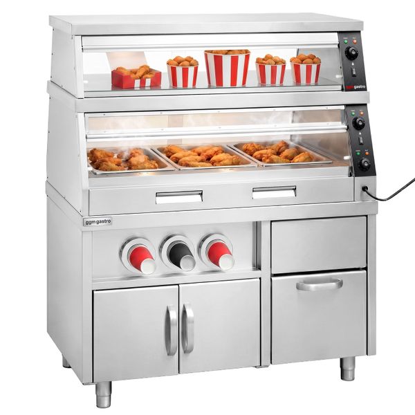 Warmhaltevitrine mit Unterschrank - 1200mm - 3,5 kW - für 3x GN 1/1 - 2 Ablagen - separat steuerbar