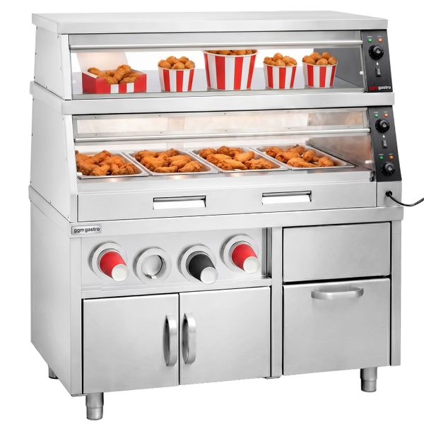 Warmhaltevitrine mit Unterschrank - 1500mm - 3,5 kW - für 4x GN 1/1 - 2 Ablagen - separat steuerbar