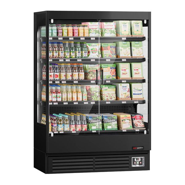 Wandkühlregal - 1320mm - 595 Liter - mit 2 rahmenlosen Glasflügeltüren & 4 Ablagen