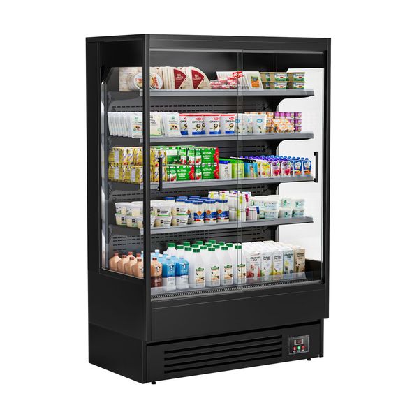 Wandkühlregal - 1320mm - 595 Liter - mit 2 rahmenlosen Glasschiebetüren & 4 Ablagen