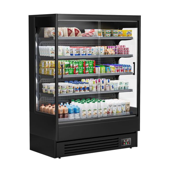 Wandkühlregal - 1585mm - 693 Liter - mit 2 rahmenlosen Glasschiebetüren & 4 Ablagen