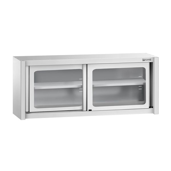 Edelstahl Wandhängeschrank - 1600x400mm - mit Glasschiebetür - 650mm hoch