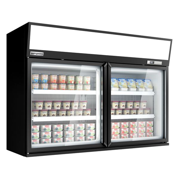 Supermarkt-Wandtiefkühlregal - 1450mm - 232 Liter - mit 2 Türen & 2 Ablagen - Schwarz
