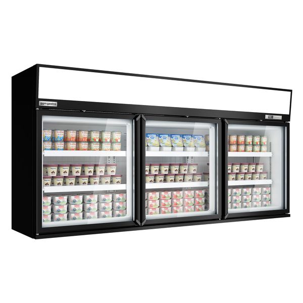 Supermarkt-Wandtiefkühlregal - 2100mm - 346 Liter - mit 3 Türen & 2 Ablagen - Schwarz