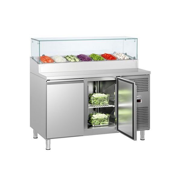 Zubereitungstisch ECO - 1360mm - 2 Türen - mit Glasaufsatz - für 7x GN 1/3