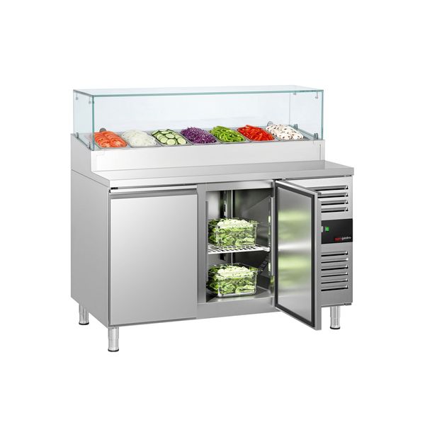 Zubereitungstisch PREMIUM - 1360mm - 2 Türen - mit Glasaufsatz - für 7x GN 1/3