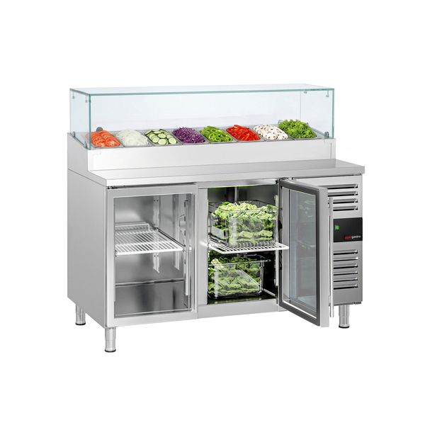 Zubereitungstisch PREMIUM - 1510mm - 2 Glastüren - mit Glasaufsatz - für 8x GN 1/3