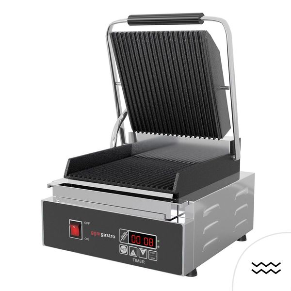 Kontaktgrill / Hamburger Grill - 1,8 kW - Digital - oben & unten Gerillt - Grillfläche: 230x220mm