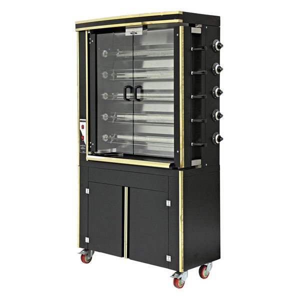 Gas Hähnchengrill - 30 kW - mit 5 Spießen für bis zu 30 Hähnchen - Schwarz