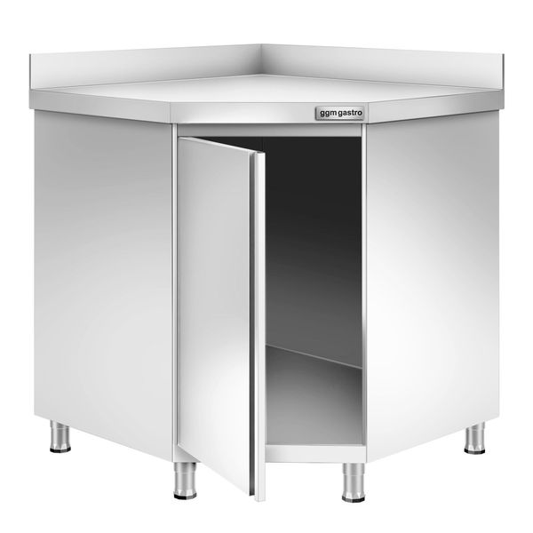 Edelstahl Eckarbeitsschrank PREMIUM mit Flügeltür & Aufkantung 1000x700mm