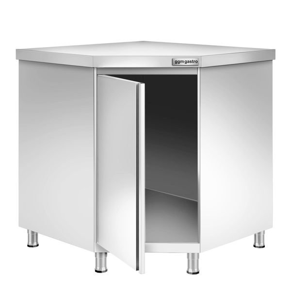 Edelstahl Eckarbeitsschrank PREMIUM mit Flügeltür 1150x800mm