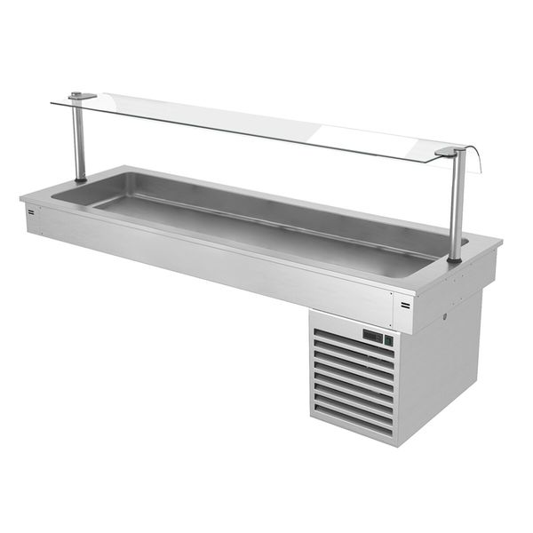 Einbau Kühlwanne - 1000mm - +2 bis +8 °C - 3x GN 1/1 - 190 Watt - mit Glas-Hustenschutz