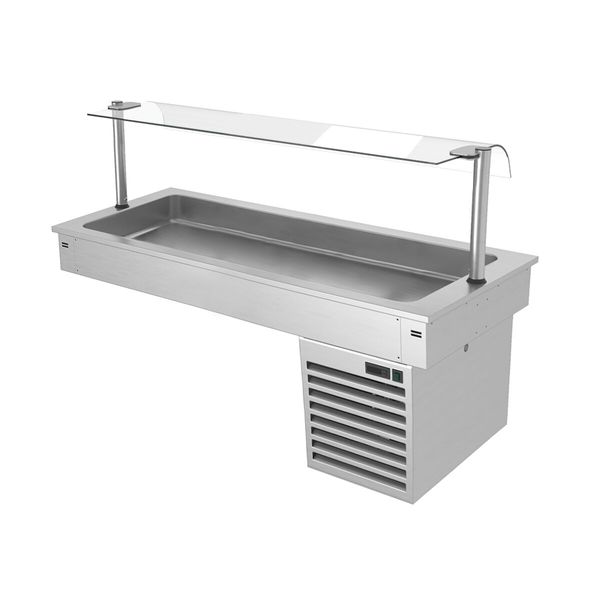 Einbau Kühlwanne - 1500mm - +2 bis +8 °C - 4x GN 1/1 - 390 Watt - mit Glas-Hustenschutz
