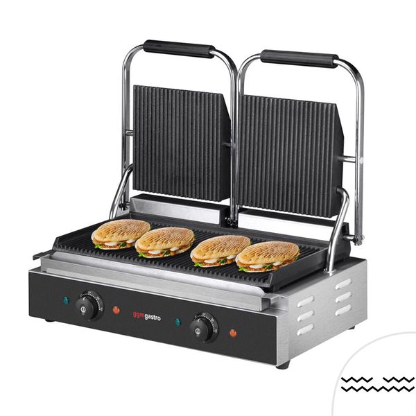 Kontaktgrill / Hamburger Grill - 3,6 kW - oben & unten Gerillt - Grillfläche: 485x235mm