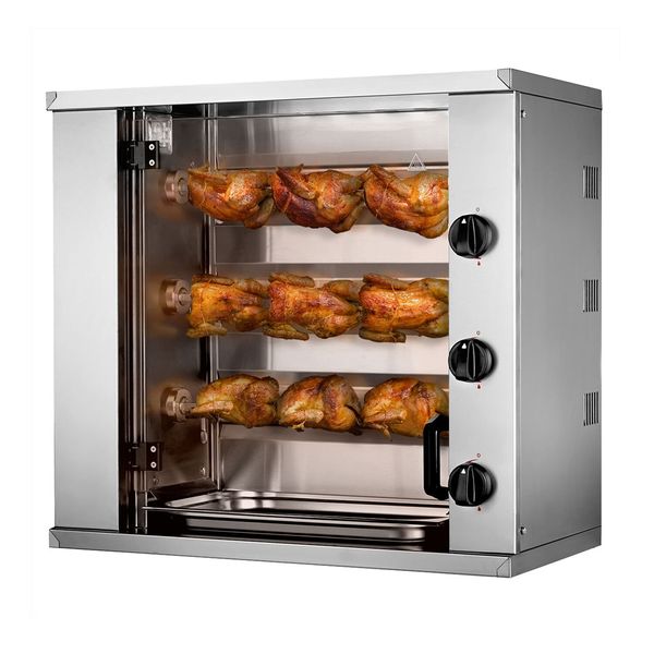 Gas Mini-Hähnchengrill - 10,2 kW - mit 3 Spießen für bis zu 9 Hähnchen