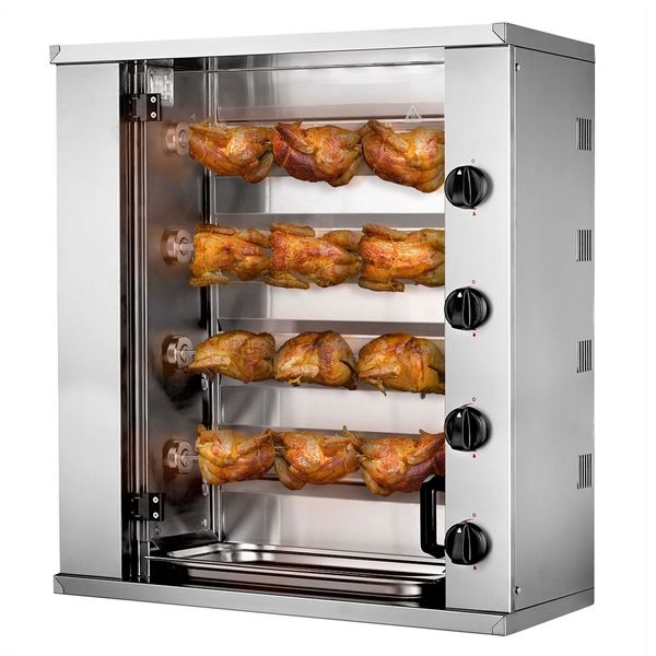 Gas Mini-Hähnchengrill - 12,8 kW - mit 4 Spießen für bis zu 12 Hähnchen