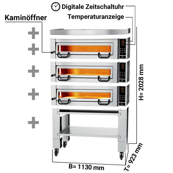 Potenza forno per pizza con cappa e base - 4 + 4 + 4 Ø 34 cm | GGM Gastro