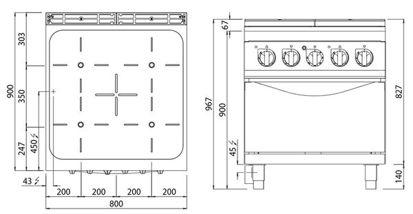 N. 4 piani cottura a infrarossi (16 kW) + forno elettrico statico (7,5 kW)  | GGM Gastro