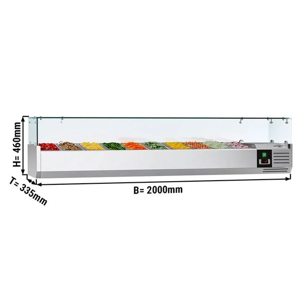 Bartscher Kühlaufsatzvitrine GL4 – 10x 1/4 GN, 0-10 °C, 2000x340x425 Mm, Für GN-Behälter