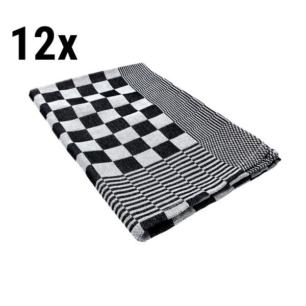 Torchon à vaisselle en coton - 65 x 65 cm - Noir/Blanc en carré - Lot de 12  pièces
