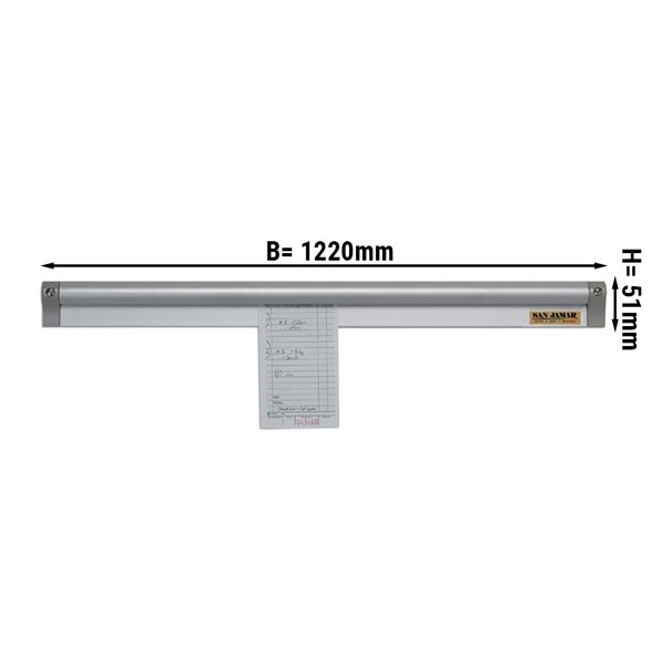 Barra porta comande / ordinazioni in alluminio - 120 cm, supporto per slip, binario per clip, binario per ricevute