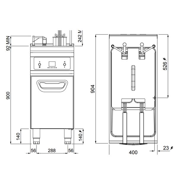 Friteuse électrique - 22 litres - 22 kW - avec élévation automatique du  panier & Système de filtration d'huile