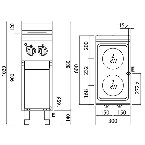 Fornello elettrico - 4 kW - 2 piastre rotonde