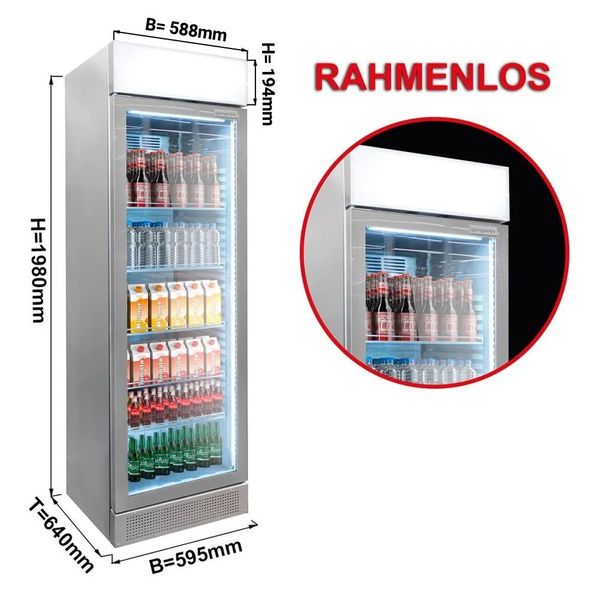 Getränkekühlschrank - 345 Liter - rahmenloses Design - 1 Glastür &  Werbedisplay